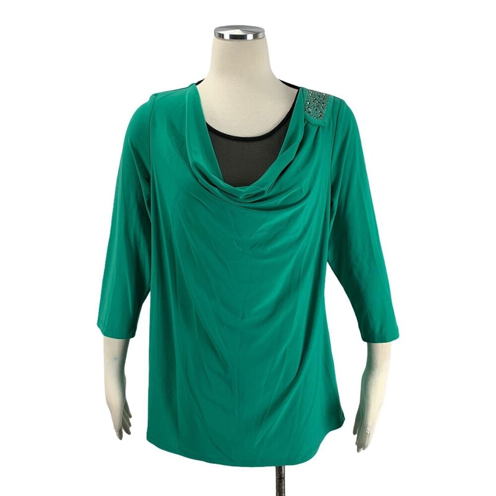 NWT Women's Picadilly Fashion Amazon Green Blouse Sheer Large L Bling Party Top